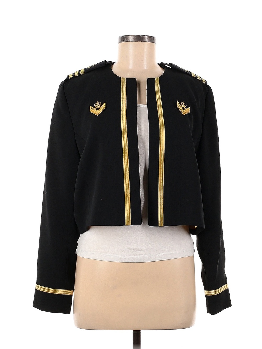 Vintage Criscione Black Military-Inspired Cropped Jacket with Gold Trim